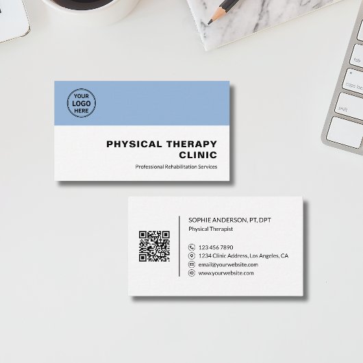 Physical Therapy Clinic Professional Logo QR 名刺