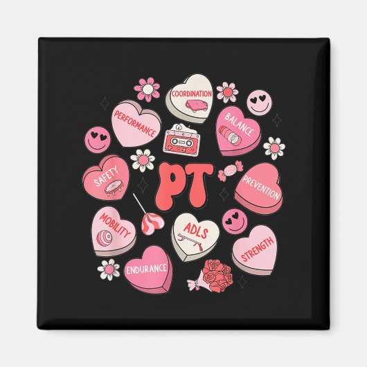 Physical Therapy Groovy Valentine's Day Heart Cand マグネット (正面)