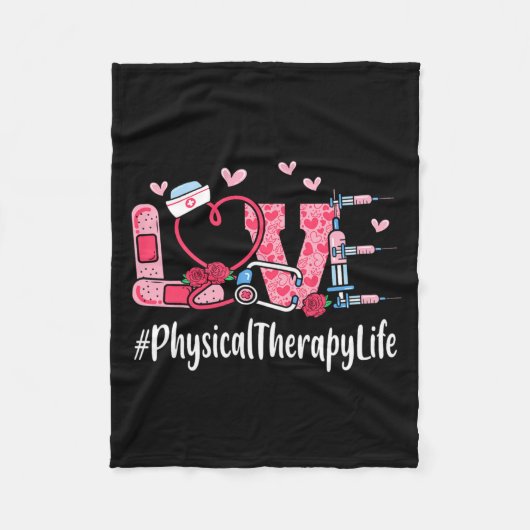 Physical Therapy Love Valentine Day Women Heart Ap フリースブランケット (正面)