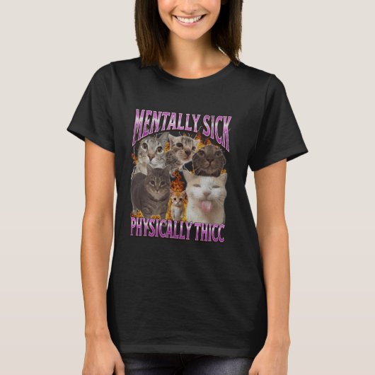 Physically Thicc Funny Cat Meme Bootleg Graphic Tシャツ (正面)