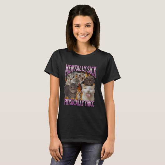 Physically Thicc Funny Cat Meme Bootleg Graphic Tシャツ (正面フル)