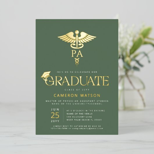 Physician Assistant Graduate PA School Graduation 箔招待状 (立ち正面)