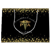 Physician Assistant PA Graduation Black Gold ラージペーパーバッグ (正面)