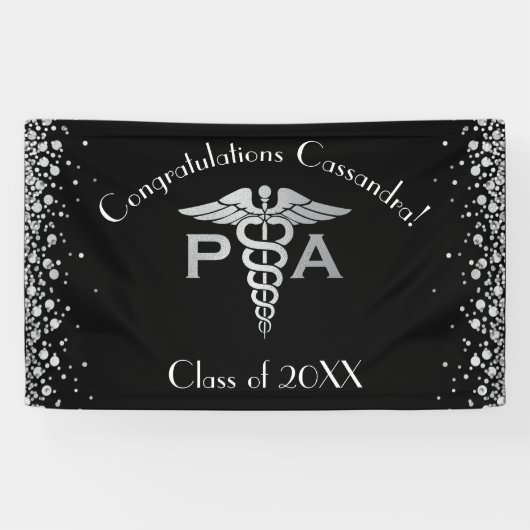 Physician Assistant PA Graduation Black Silver 横断幕 (横)