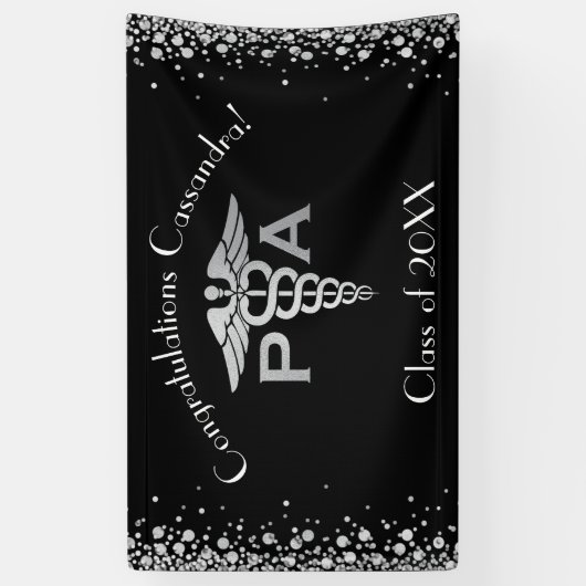 Physician Assistant PA Graduation Black Silver 横断幕 (縦)