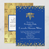 Physician Assistant PA Graduation Blue Gold 招待状 (正面/裏面)