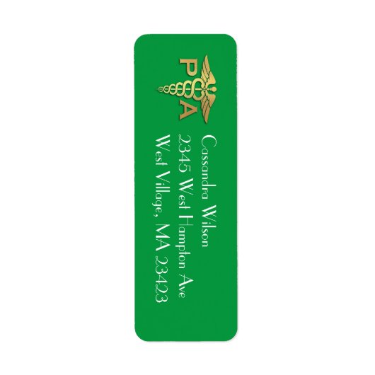 Physician Assistant PA Graduation Green Gold ラベル (正面)