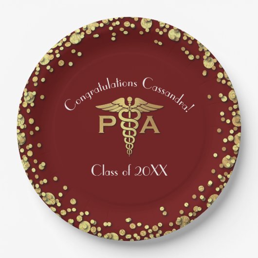 Physician Assistant PA Graduation Maroon Gold ペーパープレート (正面)