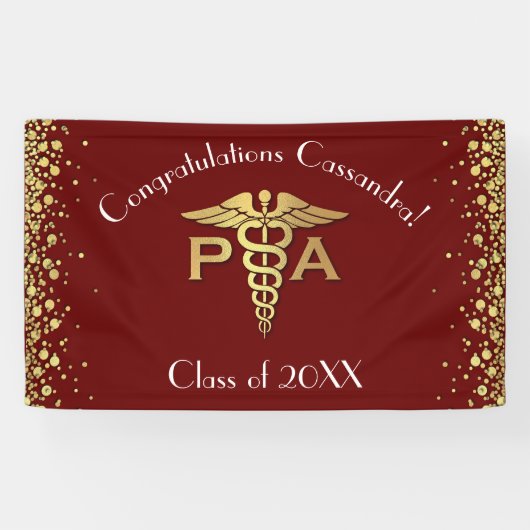 Physician Assistant PA Graduation Maroon Gold 横断幕 (横)