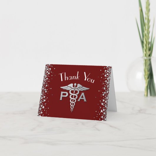 Physician Assistant PA Graduation Maroon Silver サンキューカード (正面)