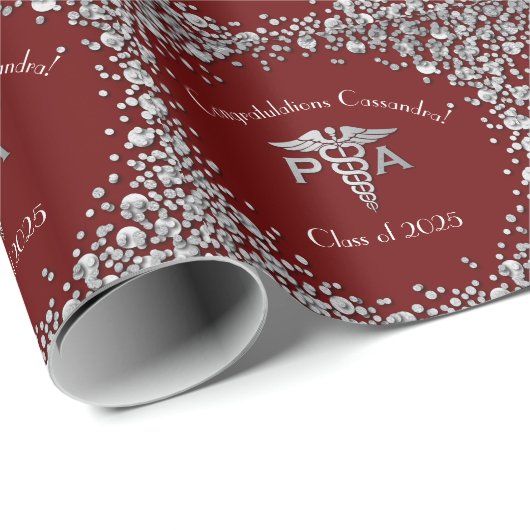 Physician Assistant PA Graduation Maroon Silver ラッピングペーパー (ロールコーナー)