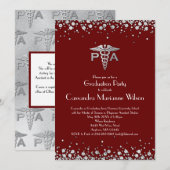 Physician Assistant PA Graduation Maroon Silver 招待状 (正面/裏面)