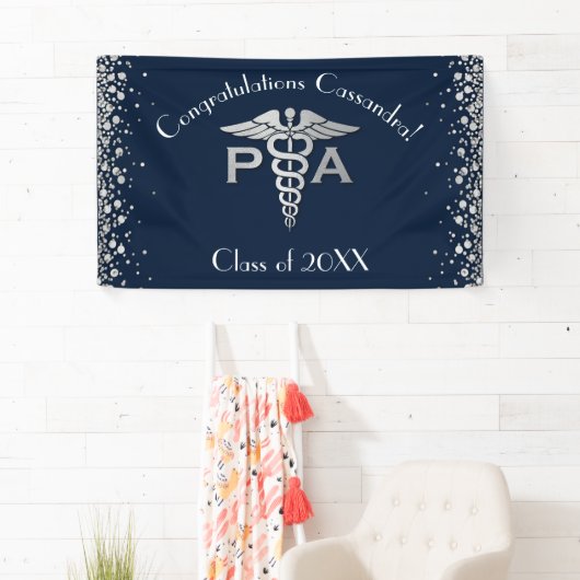 Physician Assistant PA Graduation Navy Blue Silver 横断幕 (インサイチュ)