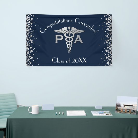 Physician Assistant PA Graduation Navy Blue Silver 横断幕 (トレードショー)