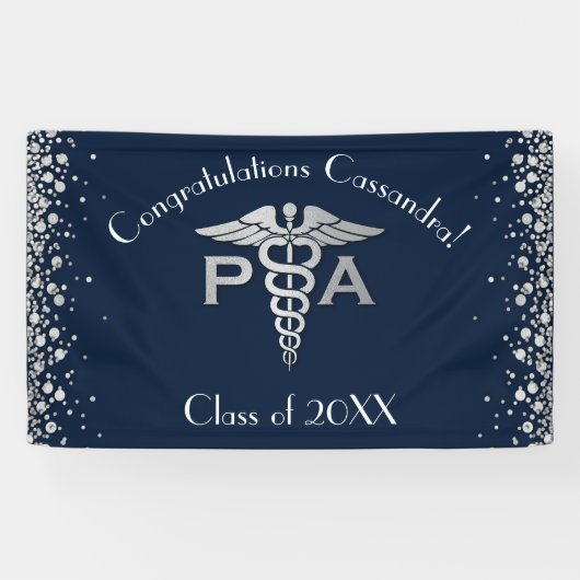 Physician Assistant PA Graduation Navy Blue Silver 横断幕 (横)