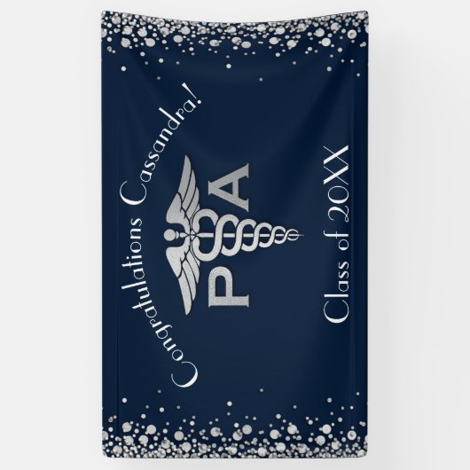 Physician Assistant PA Graduation Navy Blue Silver 横断幕 (縦)