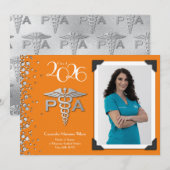 Physician Assistant PA Graduation Orange Silver 招待状 (正面/裏面)