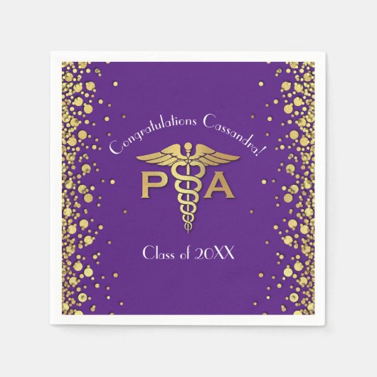 Physician Assistant PA Graduation Purple Gold スタンダードカクテルナプキン (正面)