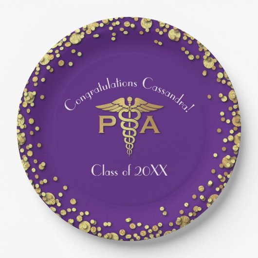 Physician Assistant PA Graduation Purple Gold ペーパープレート (正面)