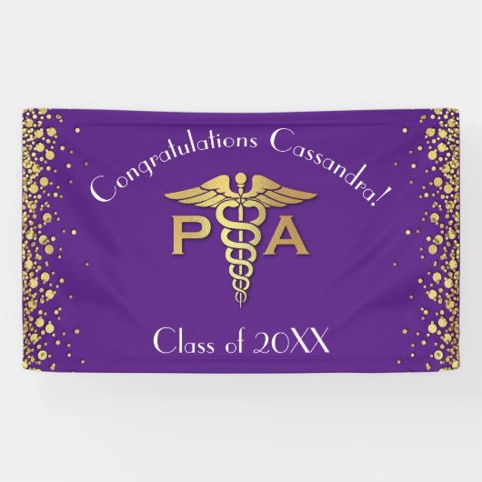 Physician Assistant PA Graduation Purple Gold 横断幕 (横)