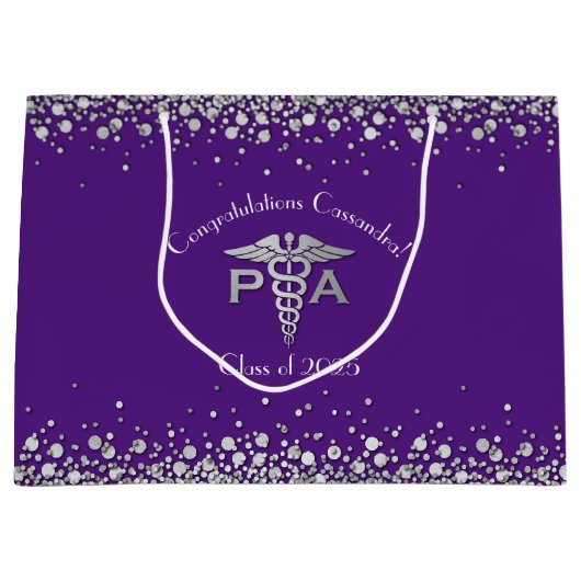 Physician Assistant PA Graduation Purple Silver ラージペーパーバッグ (正面)