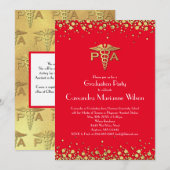 Physician Assistant PA Graduation Red Gold 招待状 (正面/裏面)