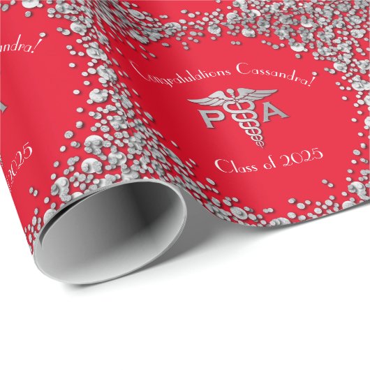 Physician Assistant PA Graduation Red Silver ラッピングペーパー (ロールコーナー)