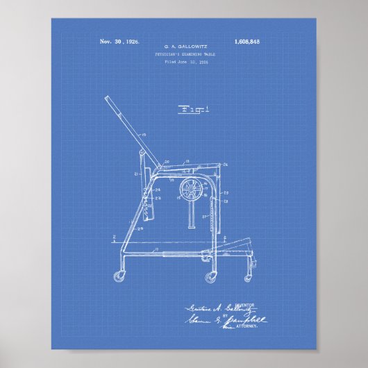 Physicians Table 1926 Patent Art Blueprint ポスター (正面)