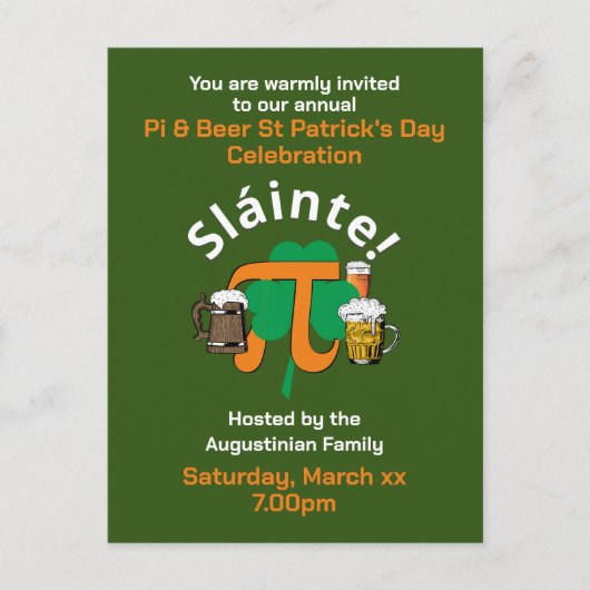 PIとビールST PATRICKS DAY招待状葉書 インビテーションポストカード (正面)