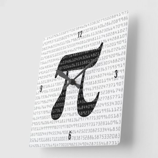 Piの数桁の数学定数 スクエア壁時計 (傾斜)