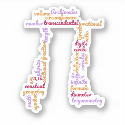 Pi日Math Wordクラウド シール (正面)