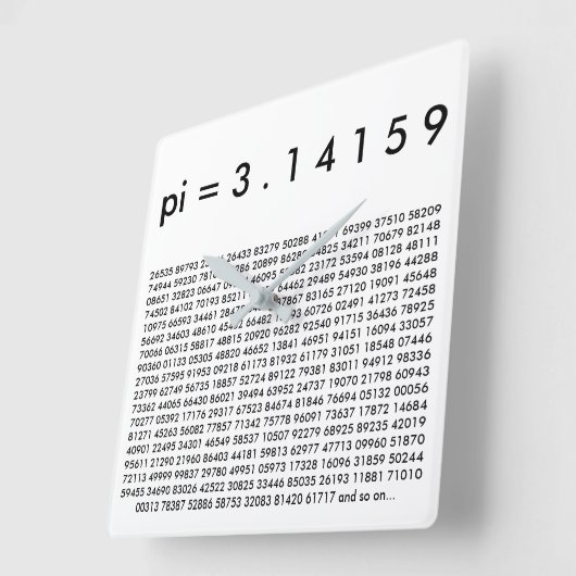 pi= 3.14159白黒数学科学のpi Day桁 スクエア壁時計 (傾斜)