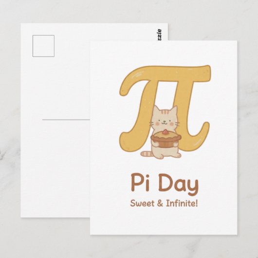 Pi Day Cute Cat Postcard – Sweet & Infinite | Math ポストカード (正面/裏面)