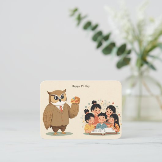 Pi Day Enclosure Card – Cute Owl Teacher エンクロージャーカード (スタンド正面)