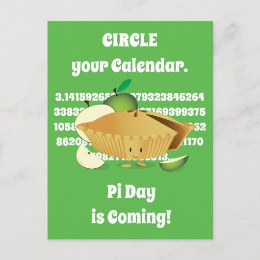 Pi Day Green Apple Pie Cartoonの文字番号 ポストカード (正面)
