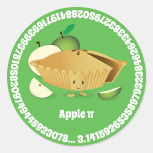 Pi Day Green Apple Pie Cartoonの文字番号 ラウンドシール
