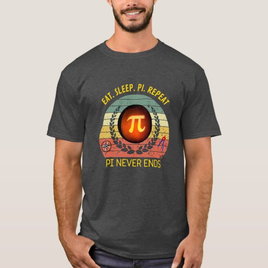 Pi Day Tシャツ 2026 – 食べる。寝る。π。繰り返す。| PI ネ (正面)