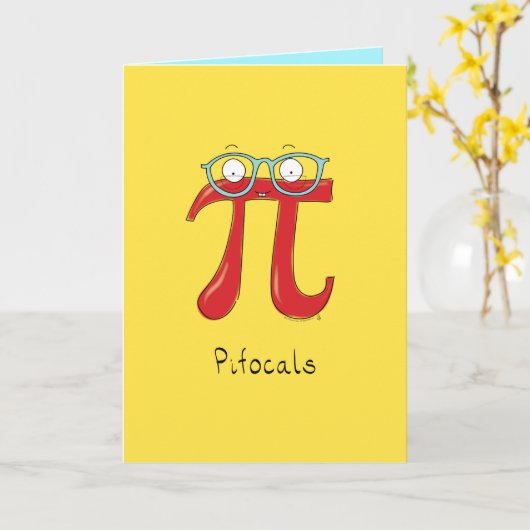 Pi Focals -ガラスの挨拶状とのPiの記号 カード (黄色い花)