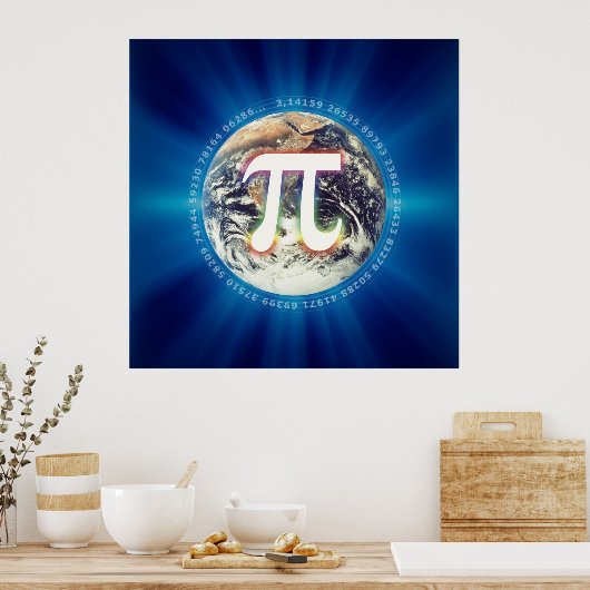 Pi Number on Earth - Math Blue poster ポスター (キッチン)