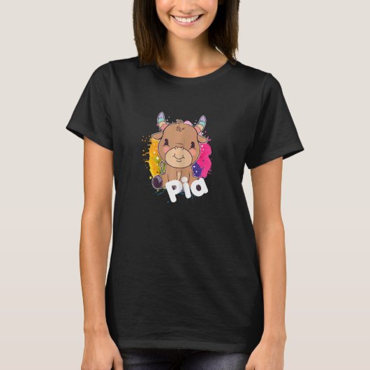 PIAかわいい女の子の名前かわいい小さな牛 Tシャツ (正面)