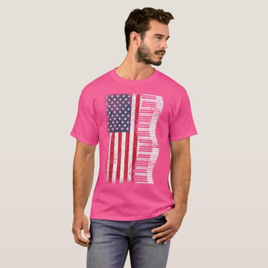 Pianist Classical Music Us Flag Keyboard Piano Pla Tシャツ (正面フル)