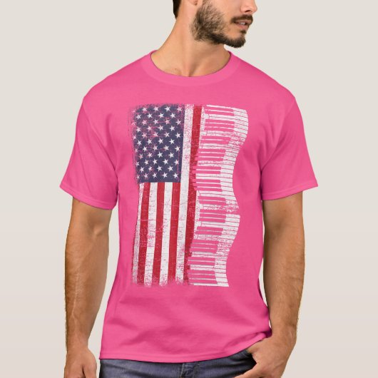 Pianist Classical Music Us Flag Keyboard Piano Pla Tシャツ (正面)