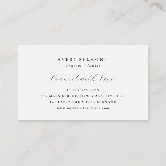 Pianist Piano Music Teacher Black and Gold 名刺 (裏面)