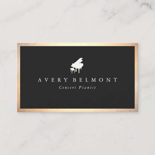 Pianist Piano Music Teacher Black and Gold 名刺 (正面)