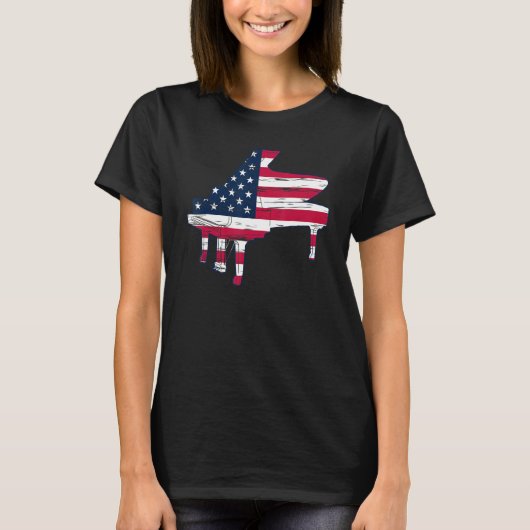 Piano American Flag Piano Playing - Piano Lover Pi Tシャツ (正面)
