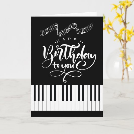 Piano and Music Themed Birthday カード (黄色い花)