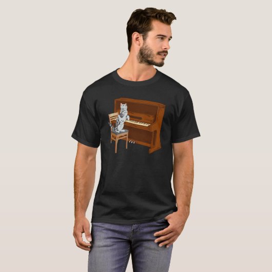Piano Cat Piano Keyboard Meowsicians Tシャツ (正面フル)