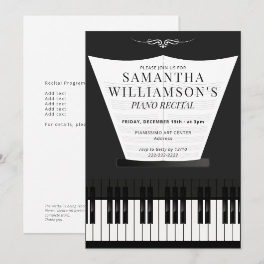 Piano Elegant Piano Recital & Program 招待状 (正面/裏面)