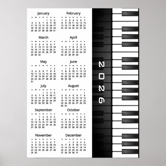 Piano Keyboard Design 2026 Wall Calendar Poster ポスター (正面)