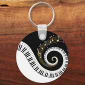 Piano Keys and Gold Music Notes キーホルダー (正面)